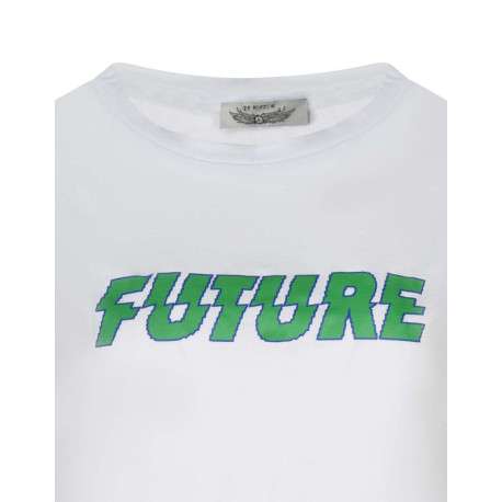 T-shirt en coton blanc uni avec un col rond et une coupe droite - Image 3