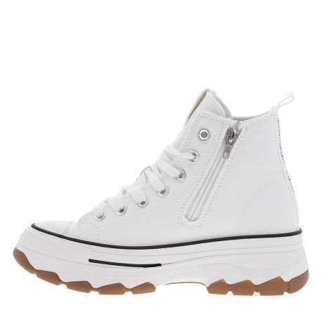 Baskets montantes blanches à plateforme avec lacets plats et zip latéral
