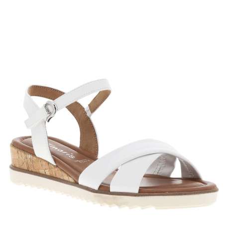 Nu-pieds blancs avec bande auto-agrippante et talon compensé bas en similicuir - Image 3