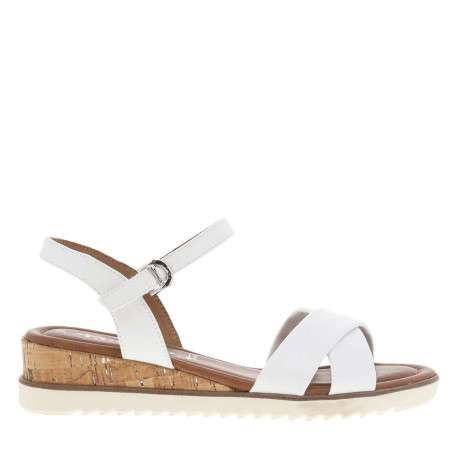 Nu-pieds blancs avec bande auto-agrippante et talon compensé bas en similicuir - Image 2
