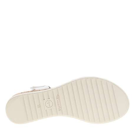 Nu-pieds blancs avec bande auto-agrippante et talon compensé bas en similicuir - Image 5