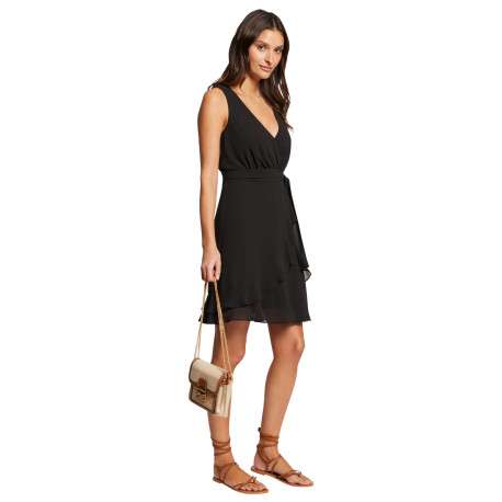 Robe courte sans manches noire unie avec une coupe ajustée et un col v - Image 2