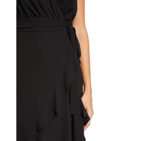 Robe courte sans manches noire unie avec une coupe ajustée et un col v - Image 5