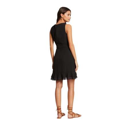 Robe courte sans manches noire unie avec une coupe ajustée et un col v - Image 6