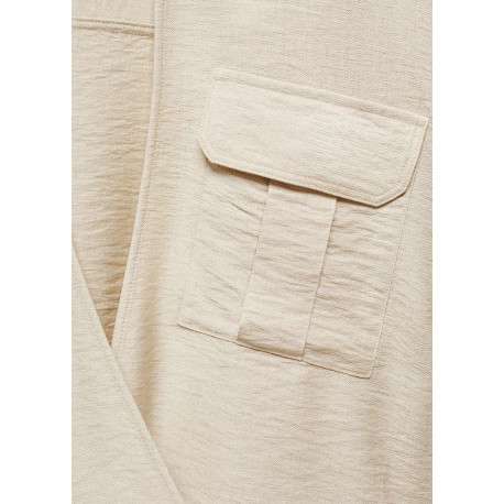 Chemisier beige uni avec une coupe droite et un col v à manches longues - Image 4
