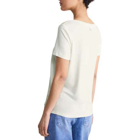 T-shirt écru uni à sequins avec une coupe droite et un col rond - Image 2