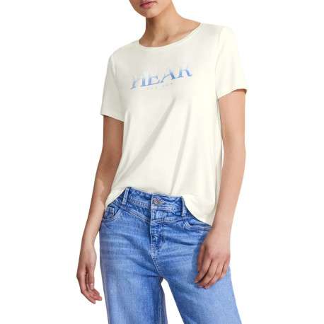T-shirt écru uni à sequins avec une coupe droite et un col rond - Image 3