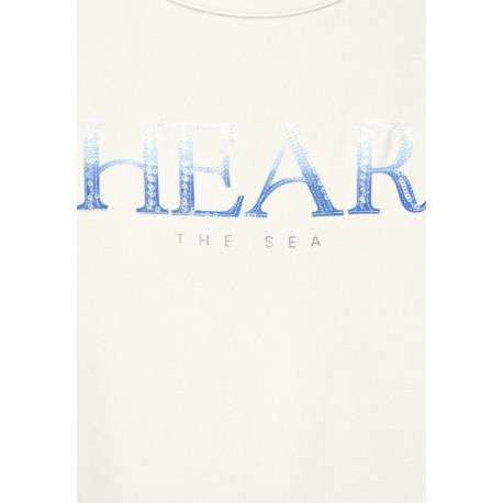 T-shirt écru uni à sequins avec une coupe droite et un col rond - Image 4