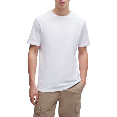 T-shirt en coton blanc uni avec une coupe droite et un col rond - Image 3