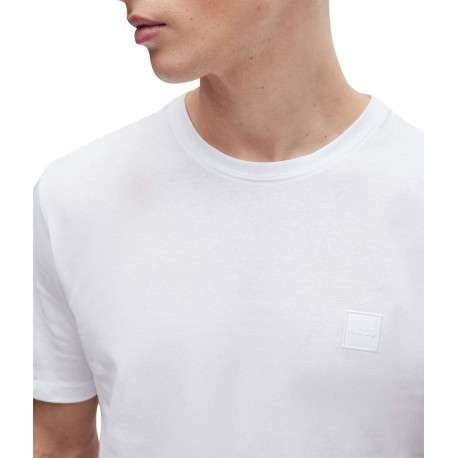T-shirt en coton blanc uni avec une coupe droite et un col rond - Image 4
