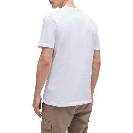 T-shirt en coton blanc uni avec une coupe droite et un col rond - Image 5