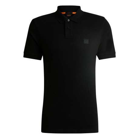 Polo en coton noir uni avec une coupe droite et logo iconique - Image 2