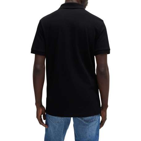 Polo en coton noir uni avec une coupe droite et logo iconique - Image 5