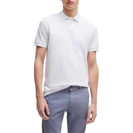 Polo en maille piquée blanc à coupe ajustée et à manches courtes avec logo - Image 3