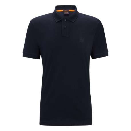Polo en coton marine uni avec un col français et une coupe droite - Image 2