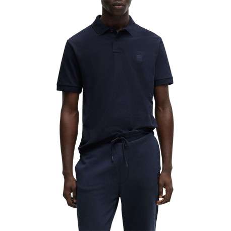 Polo en coton marine uni avec un col français et une coupe droite - Image 3