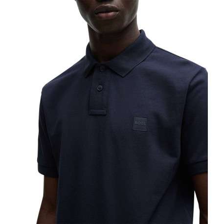 Polo en coton marine uni avec un col français et une coupe droite - Image 4