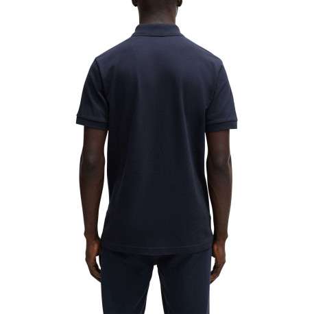 Polo en coton marine uni avec un col français et une coupe droite - Image 5