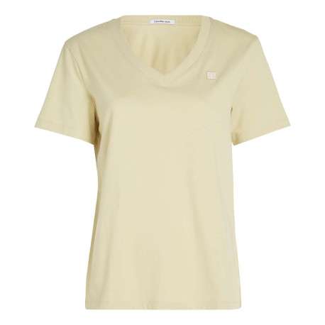 T-shirt en coton tilleul uni avec un col v et une coupe droite