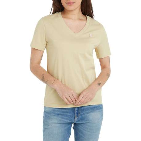 T-shirt en coton tilleul uni avec un col v et une coupe droite - Image 3
