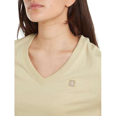 T-shirt en coton tilleul uni avec un col v et une coupe droite - Image 5