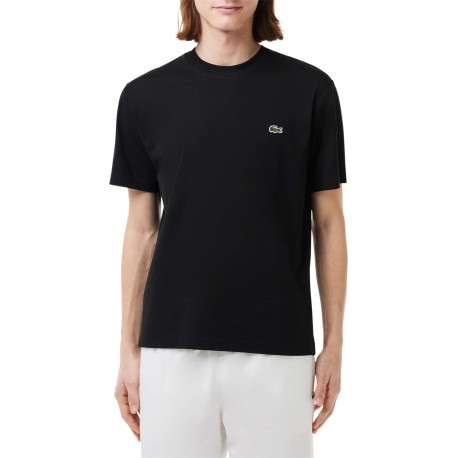 T-shirt en coton noir uni avec crocodile iconique et une coupe droite
