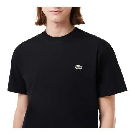 T-shirt en coton noir uni avec crocodile iconique et une coupe droite - Image 3