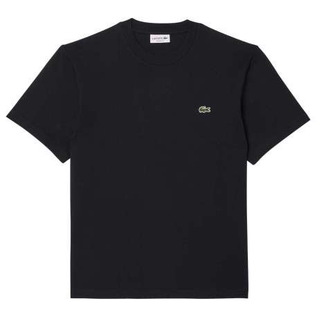 T-shirt en coton noir uni avec crocodile iconique et une coupe droite - Image 4
