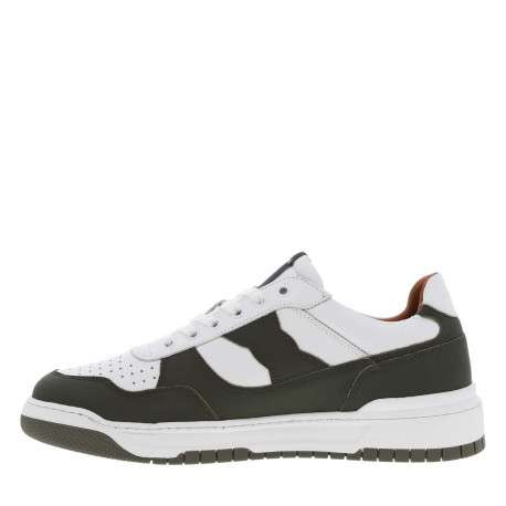 Baskets basses running en cuir vertes et blanches à lacets plats