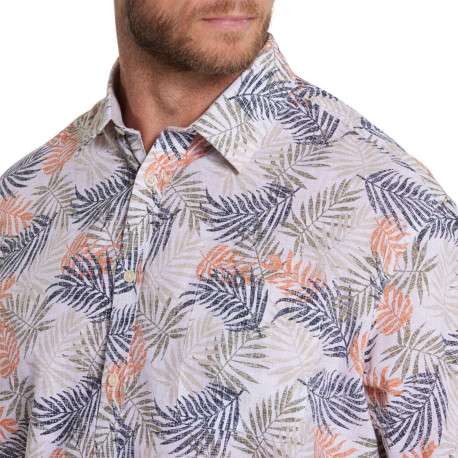 Chemise en partie en lin multicolore imprimée à coupe droite et un col français - Image 4