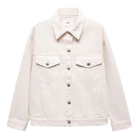 Veste en jean en coton écrue unie à col français avec deux poches boutonnées