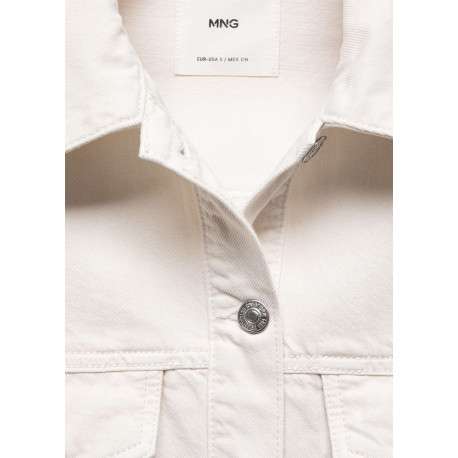 Veste en jean en coton écrue unie à col français avec deux poches boutonnées - Image 4