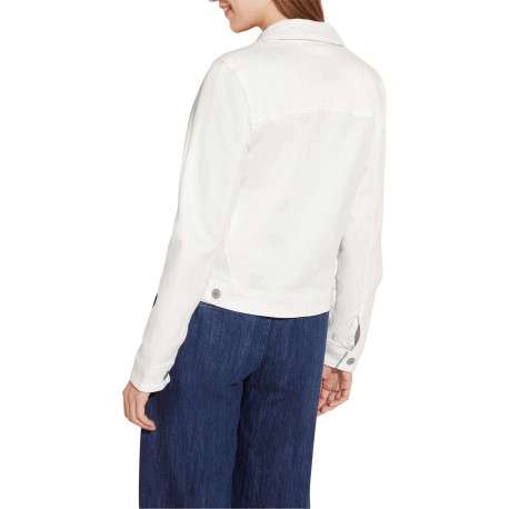 Blouson en jean écru unie coupe droite avec un col italien et manches longues - Image 2