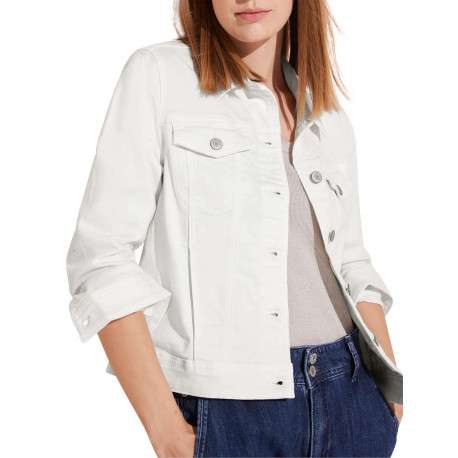 Blouson en jean écru unie coupe droite avec un col italien et manches longues - Image 3