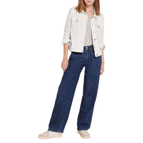 Blouson en jean écru unie coupe droite avec un col italien et manches longues - Image 5