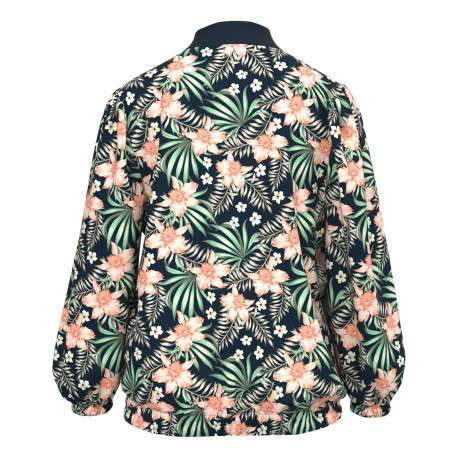 Bomber marine imprimé floral avec une coupe droite et un col teddy - Image 2