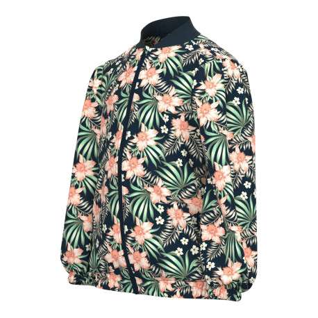 Bomber marine imprimé floral avec une coupe droite et un col teddy - Image 3