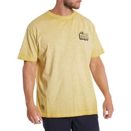 T-shirt en coton jaune effet chiné à col rond coupe droite avec logo - Image 4
