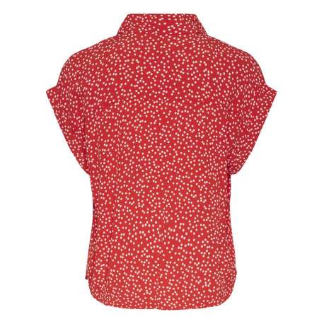 Top rouge uni avec un imprimé à pois blancs une coupe droite et un col v - Image 2