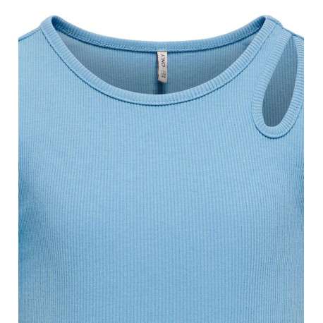 T-shirt en coton ciel uni avec une coupe droite et un col rond - Image 3