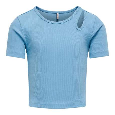 T-shirt en coton ciel uni avec une coupe droite et un col rond