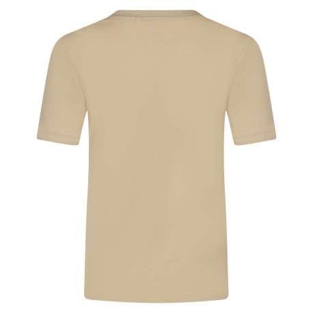 T-shirt en coton beige uni avec logo brodé une coupe droite et un col v côtelé - Image 2
