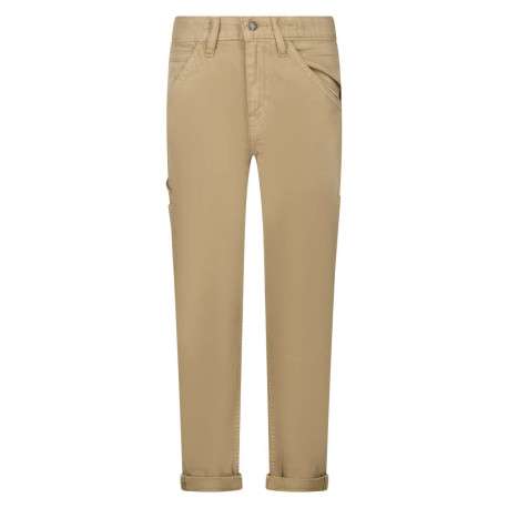 Pantalon cargo en coton camel uni avec une coupe droite et des poches