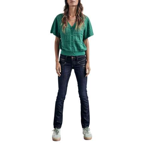 Jean Alexa Slim en coton mélangé brut uni avec une coupe slim et des zips et détails fantaisies sur poches