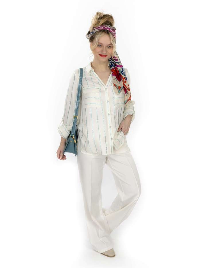 Pantalon écru uni avec une...