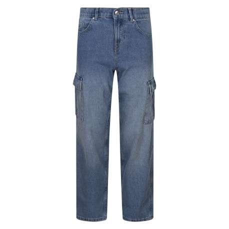 Jean cargo en coton délavé taille haute avec une coupe bootcut