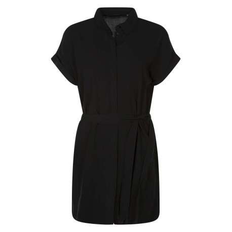 Robe courte noire chemise unie manches courtes coupe droite avec col boutonné