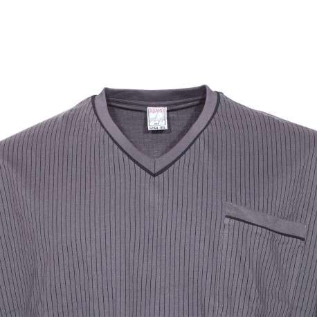 Ensemble de Pyjama long en coton anthracite rayé à coupe large et un col en V - Image 4