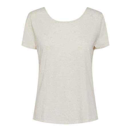 T-shirt écru uni avec une coupe droite un col rond et à manches courtes