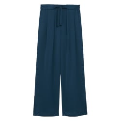 Pantalon bleu pétrole uni avec une coupe large une ceinture en tissu et 4 poches